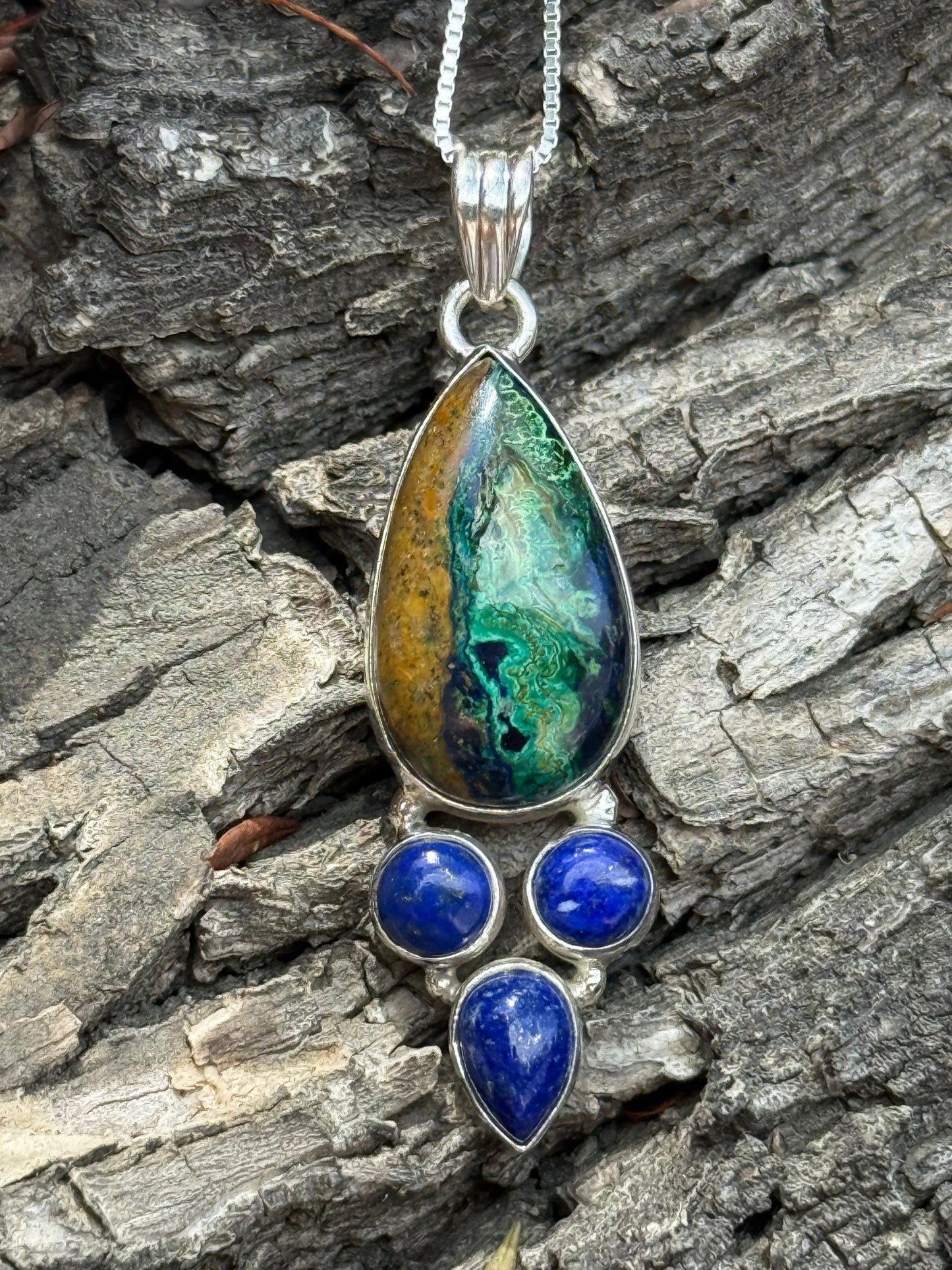 Azurite Chrysocolla W/ Lapis Sterling Pendant