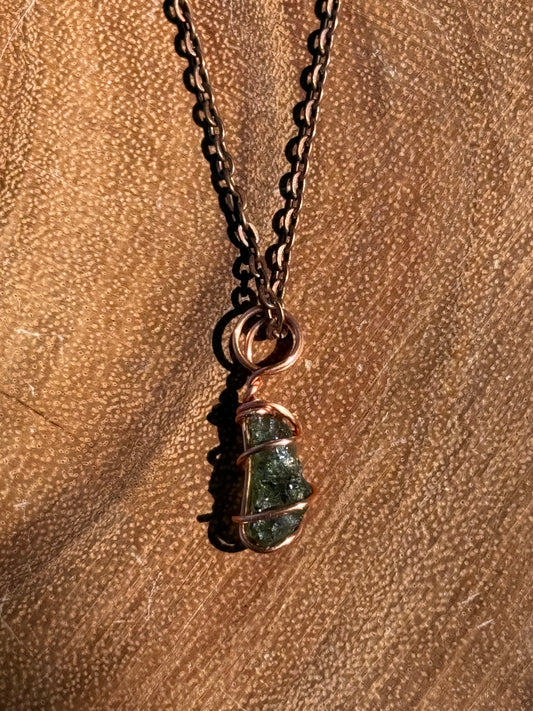 Copper Wrapped Moldavite Necklace