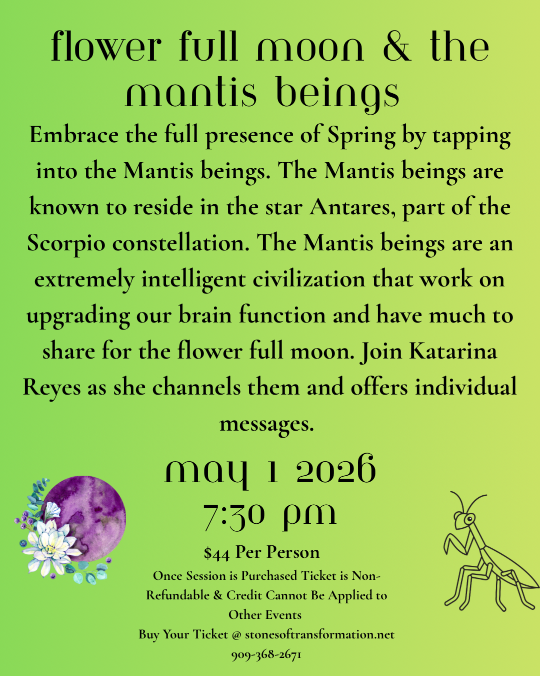 Flower Full Moon & The Mantis Beings 5/1/26 - Stones of Transformation