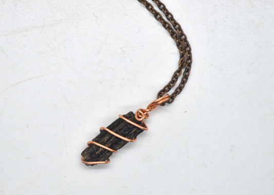 Copper Wrapped Black Tektite Necklace