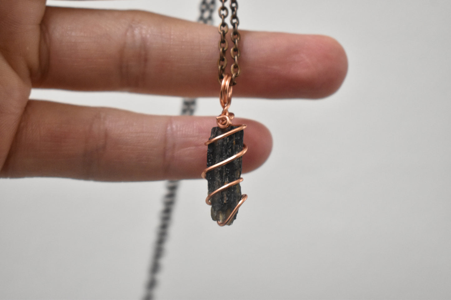 Copper Wrapped Black Tektite Necklace
