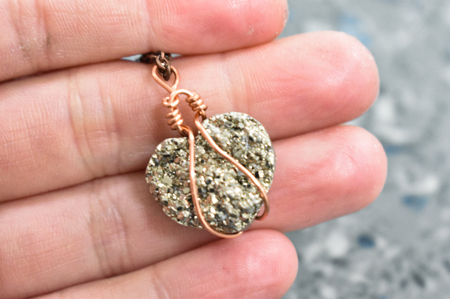 Pyrite Copper Wrapped Heart Necklace