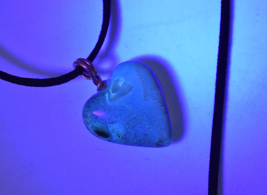 Blue Amber Heart Necklace with Copper Loop