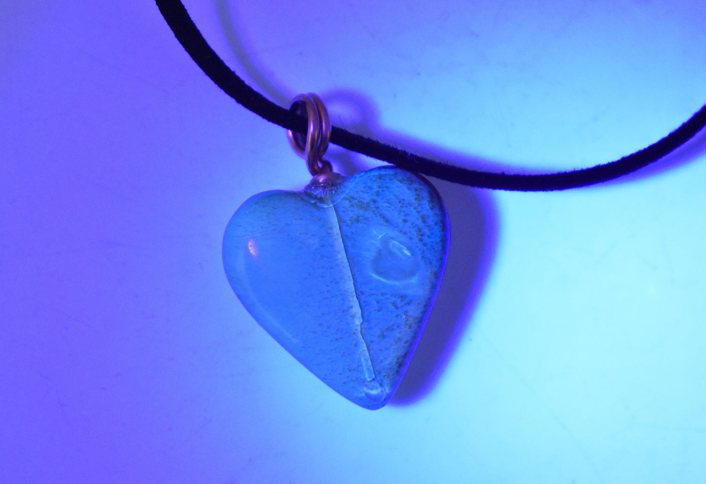 Blue Amber Heart Necklace with Copper Loop