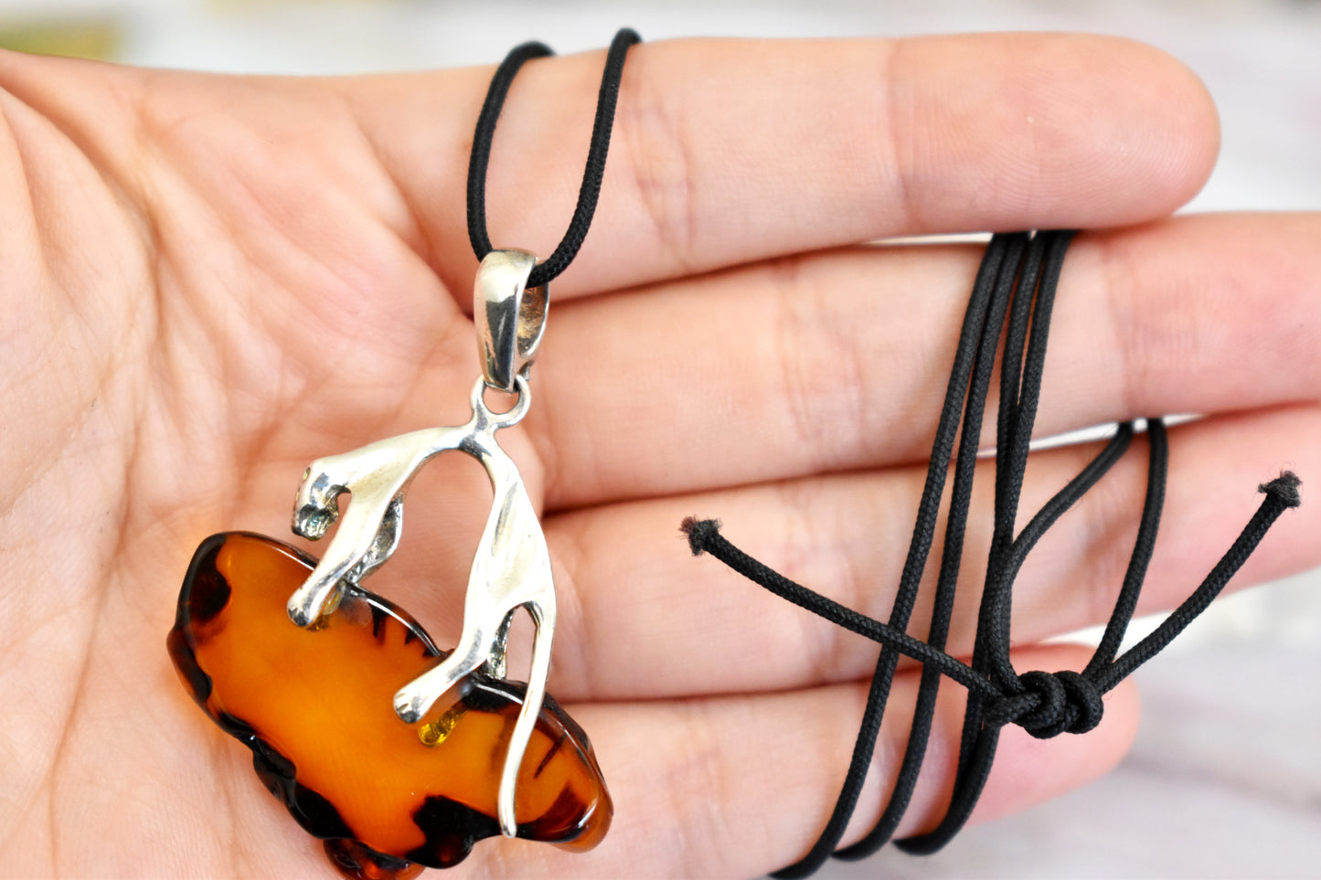 Amber Panther Necklace - Stones of Transformation