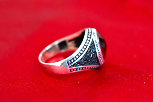 Garnet and Black Onyx Ring (Size 11)