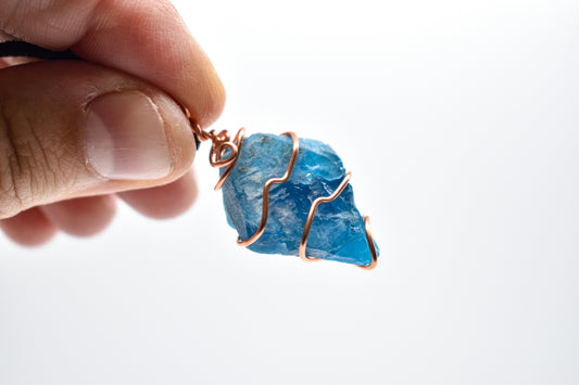 Copper Wrapped Blue Apatite Necklace