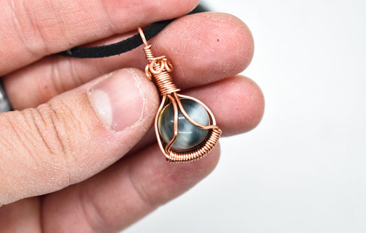 Copper Wrapped Blue Tigers Eye Bead Necklace - Stones of Transformation