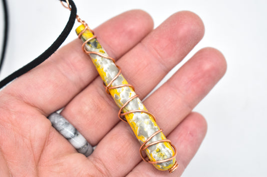 Copper Wrapped Bumble Bee Jasper Bat Necklace