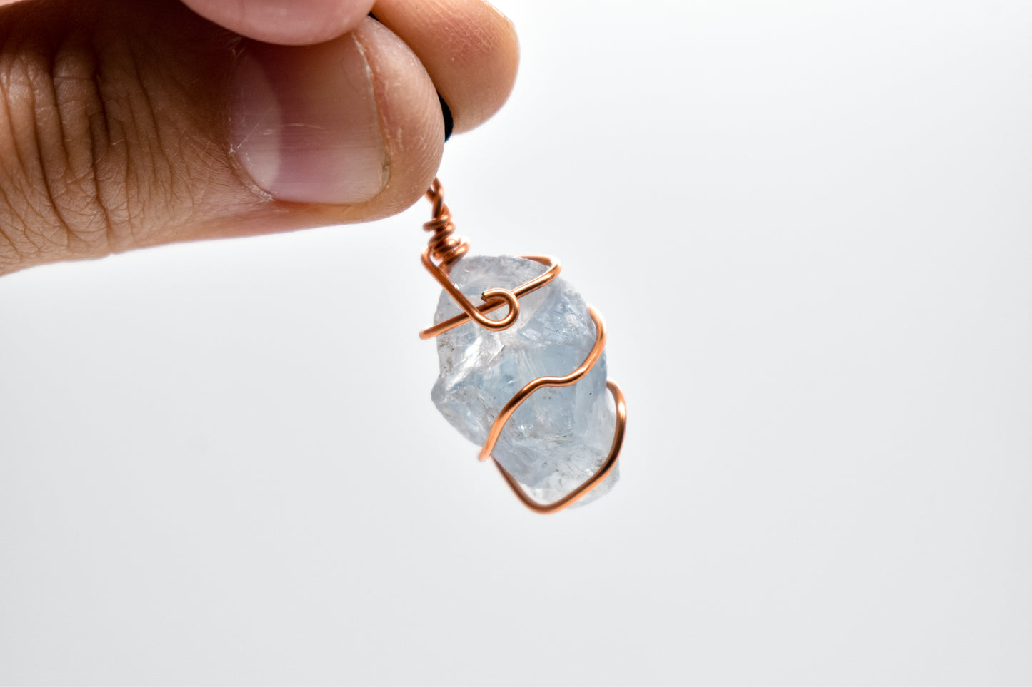 Copper Wrapped Mini Celestite Cluster Necklace