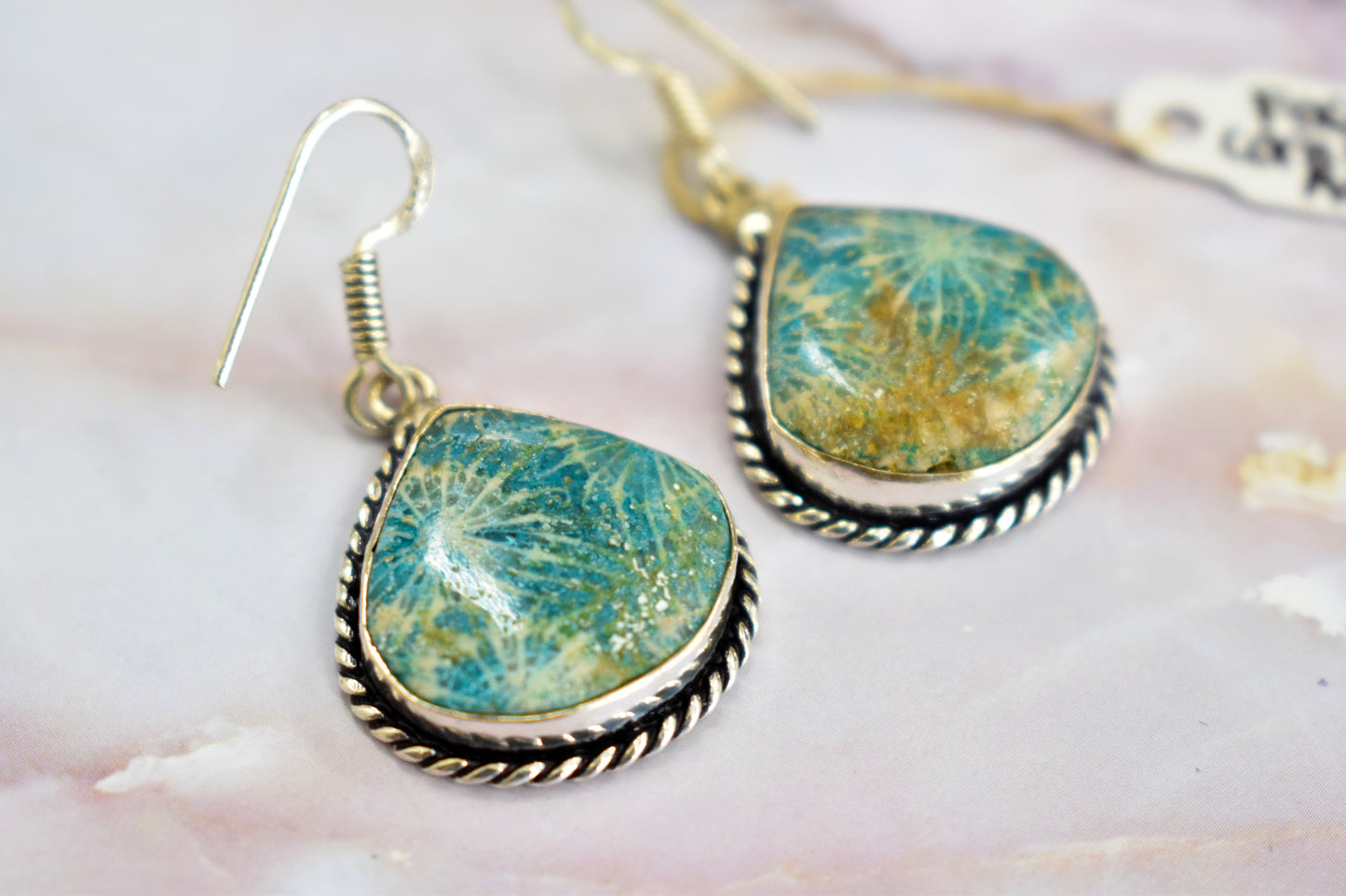 stones-of-transformation - Fossil Coral Agate Earrings - Stones of Transformation -