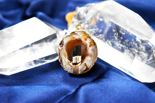 Geode and Black Tourmaline Pendant - Stones of Transformation