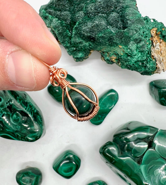 Copper Wrapped Malachite Beaded Necklace