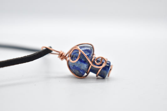 Copper Wrapped Lapis Lazuli Mushroom Necklace