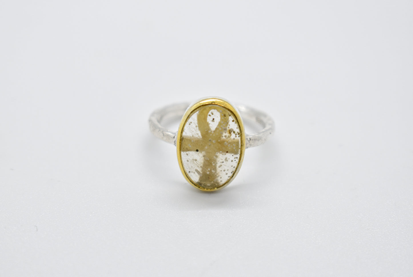 Libyan Glass with Ankh Ring (Size 8)
