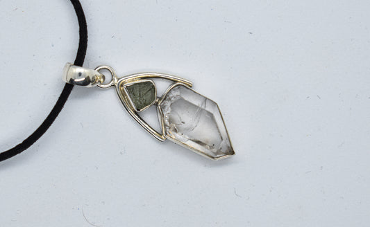 Herkimer Diamond and Moldavite Necklace