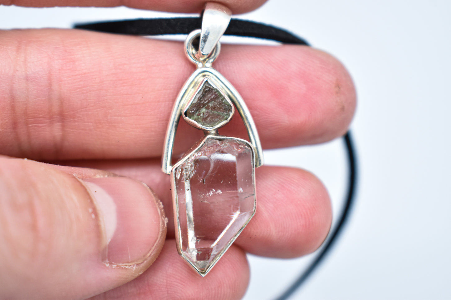 Herkimer Diamond and Moldavite Necklace