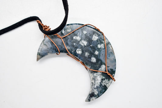 Moss Agate Moon Necklace - Stones of Transformation