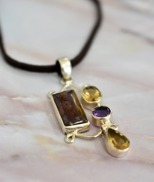 stones-of-transformation - Citrine, Amethyst and Super 7 (Melody's Stone) Necklace - Stones of Transformation -