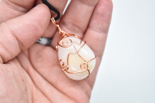 Copper Wrapped Pink Mangano Calcite Necklace - Stones of Transformation
