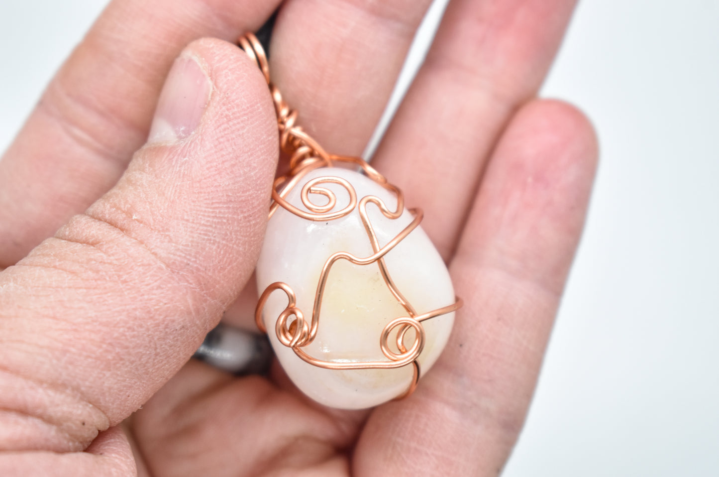Copper Wrapped Pink Mangano Calcite Necklace