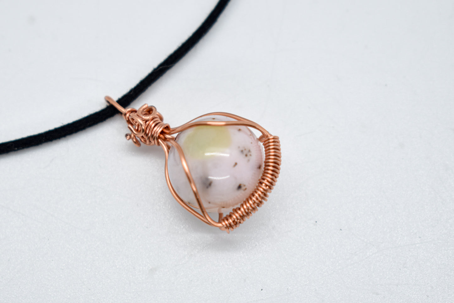 Copper Wrapped Pink Opal Bead Necklace