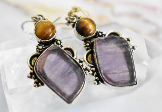 stones-of-transformation - Tigers Eye Fluorite Earrings - Stones of Transformation -