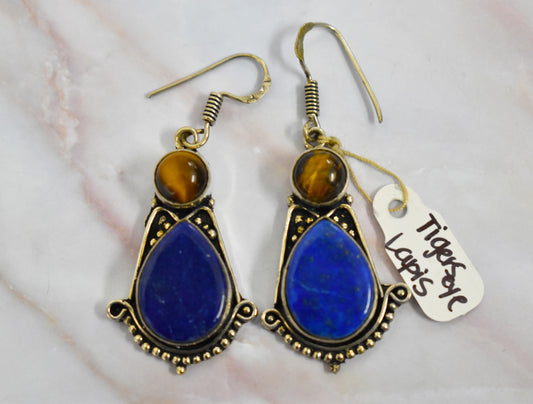 stones-of-transformation - Tigers Eye and Lapis Lazuli Earrings - Stones of Transformation -
