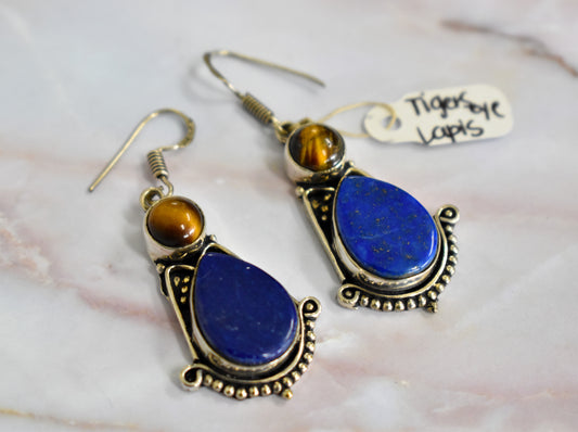 stones-of-transformation - Tigers Eye and Lapis Lazuli Earrings - Stones of Transformation -