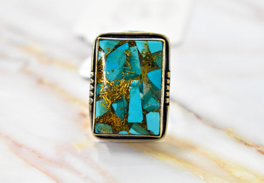 stones-of-transformation - Turquoise with Pyrite Ring (Size 6) - Stones of Transformation -