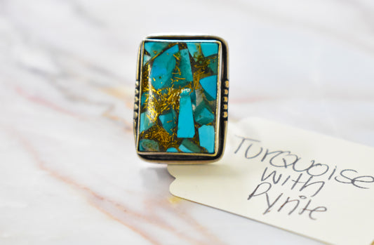 stones-of-transformation - Turquoise with Pyrite Ring (Size 6) - Stones of Transformation -