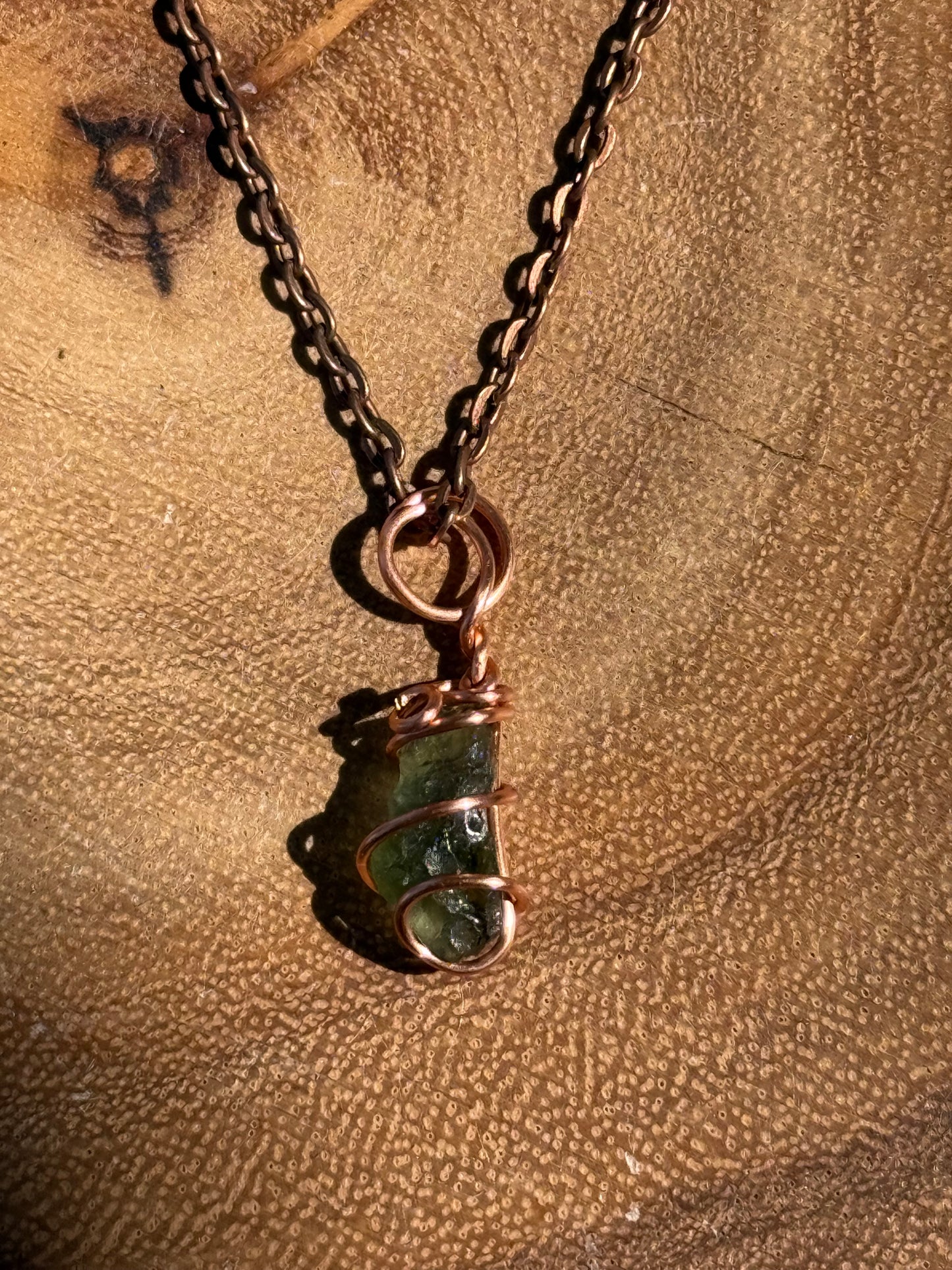 Copper Wrapped Moldavite Necklace