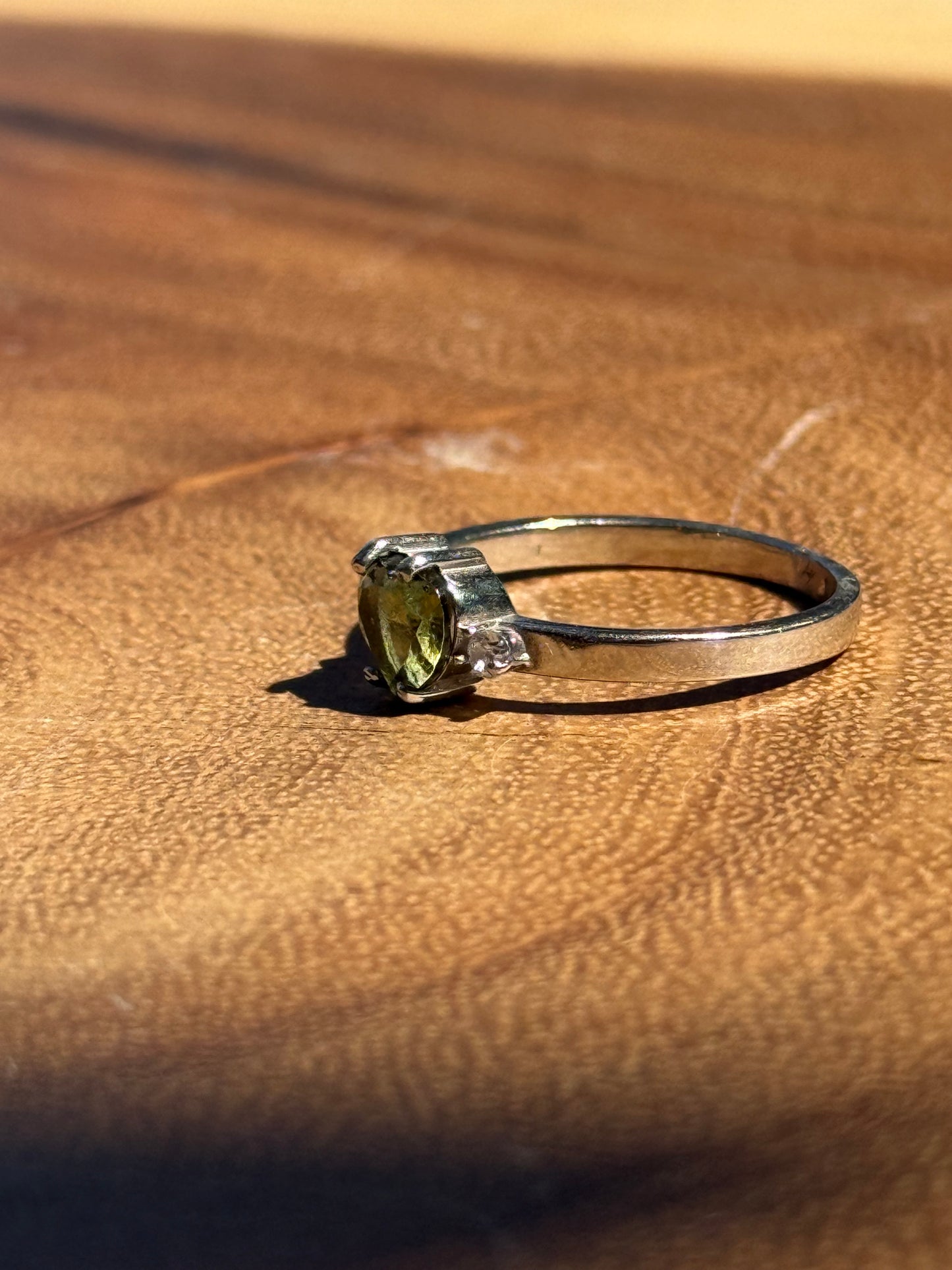 Faceted Heart Moldavite Ring