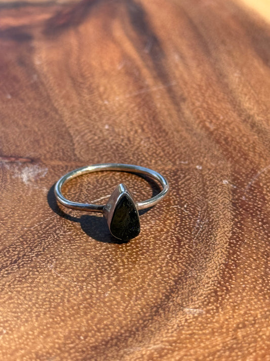 Pear Shaped Raw Moldavite Ring