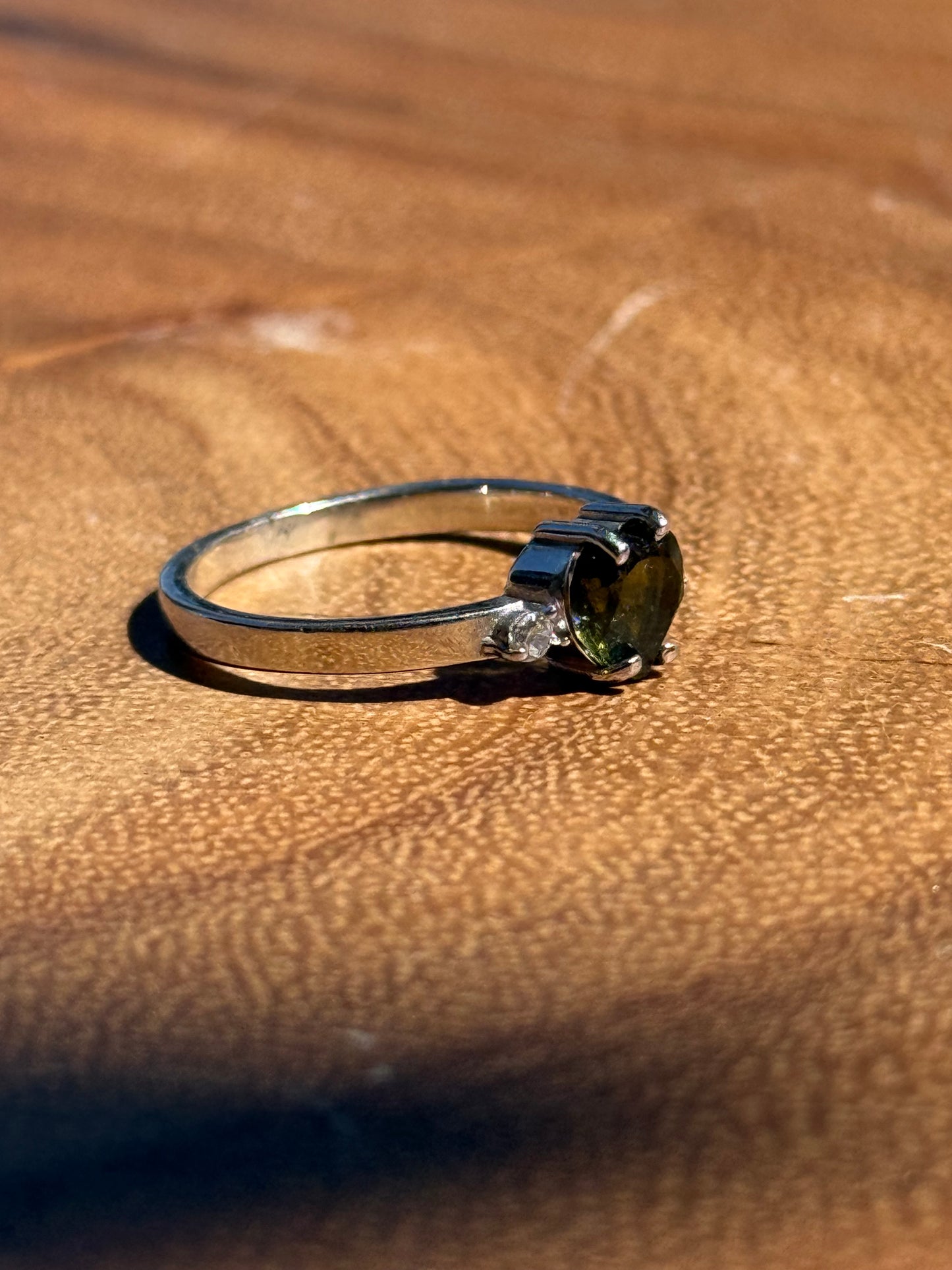 Faceted Heart Moldavite Ring