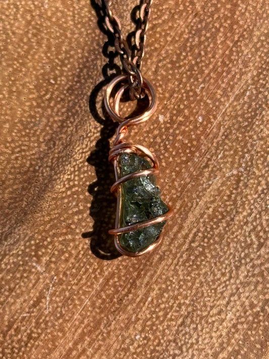 Copper Wrapped Moldavite Necklace