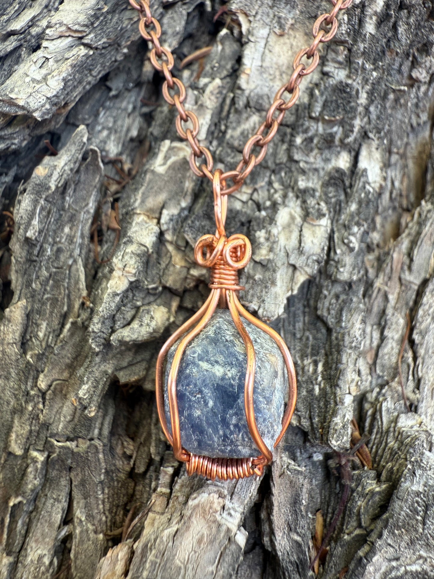 Raw Sapphire Copper Pendant