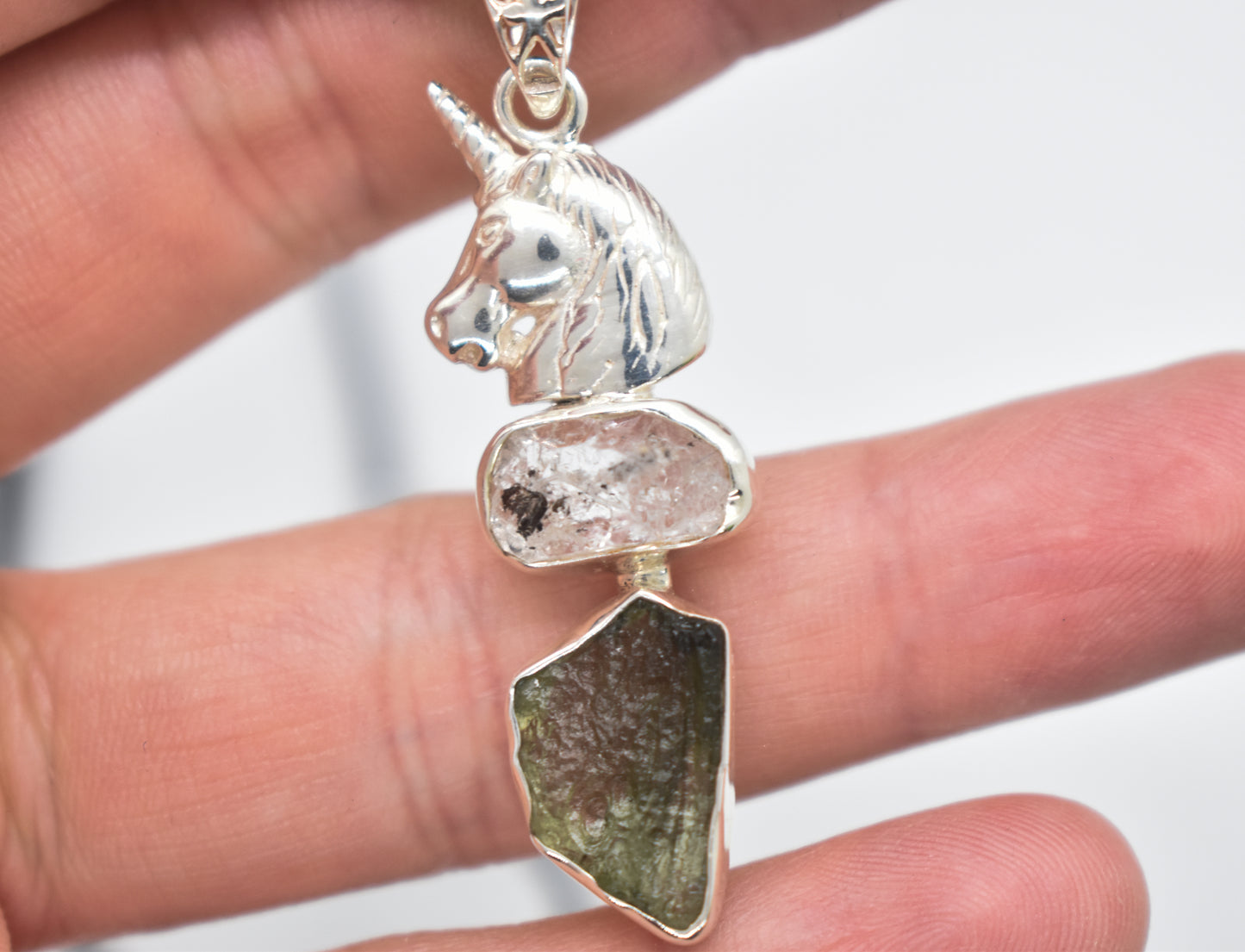 Herkimer Diamond and Moldavite Necklace