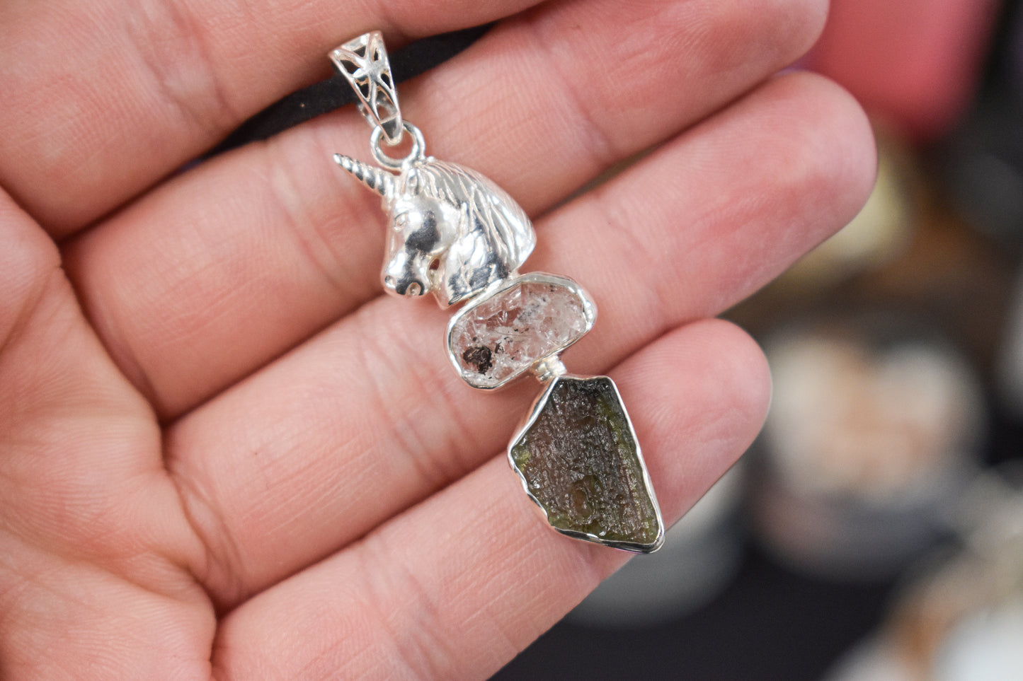 Herkimer Diamond and Moldavite Necklace