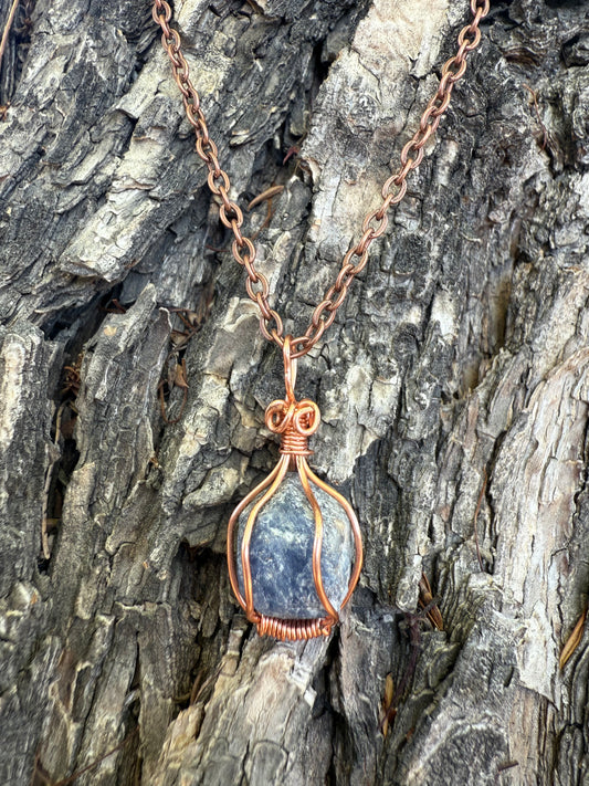 Raw Sapphire Copper Pendant