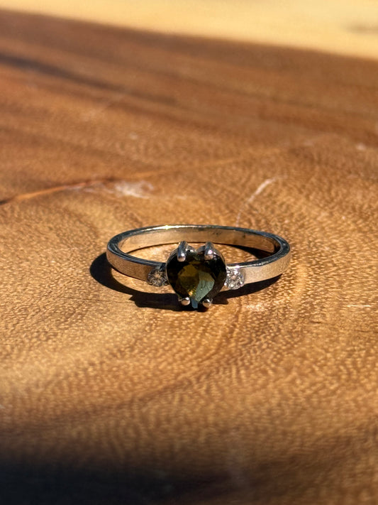 Faceted Heart Moldavite Ring
