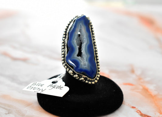 stones-of-transformation - Blue Agate Druzy Ring (Size 6) - Stones of Transformation - 