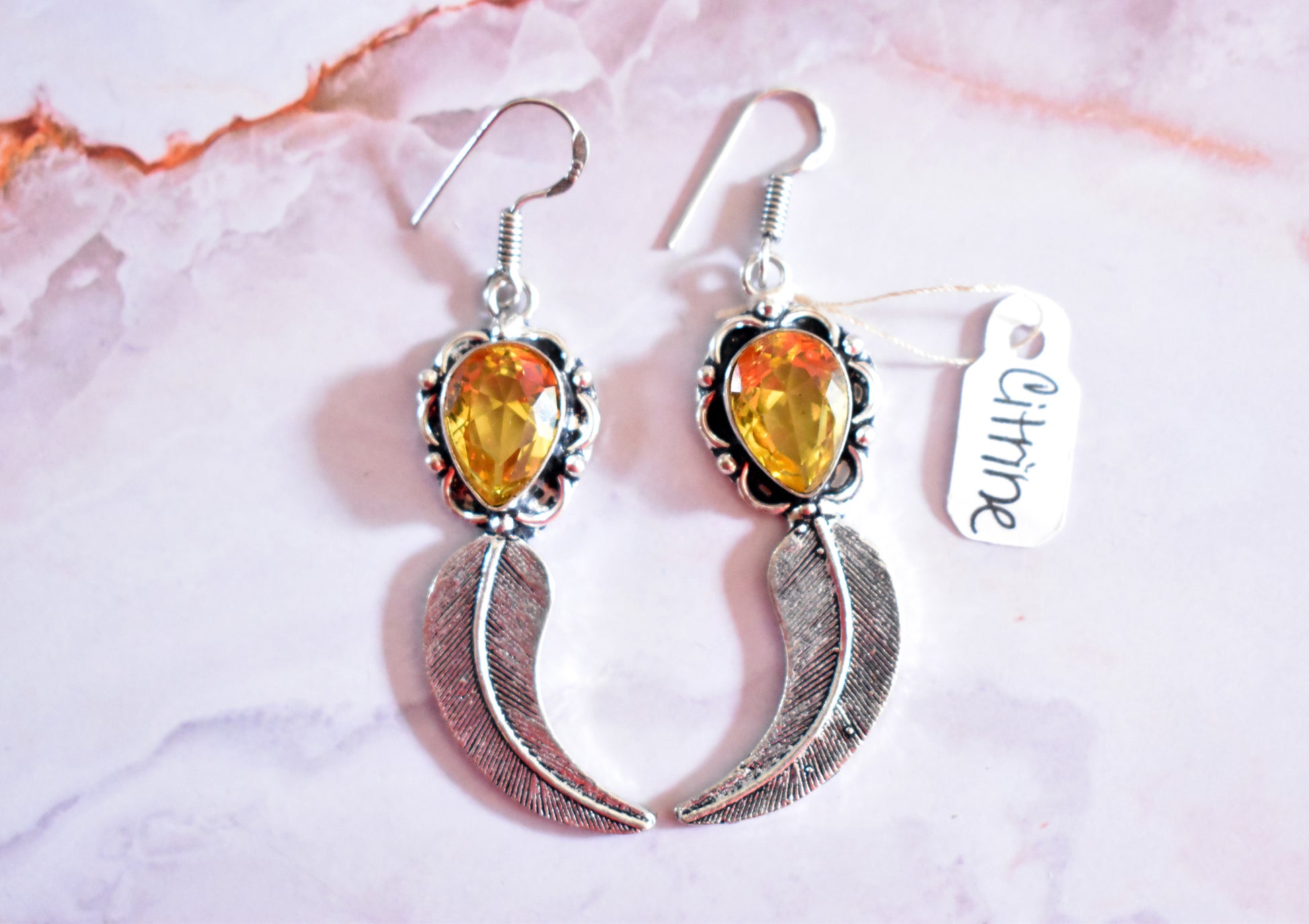 stones-of-transformation - Citrine Feather Earrings - Stones of Transformation - 