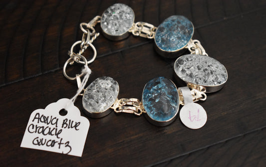 stones-of-transformation - Sterling Silver Aqua Blue Crackle Quartz Bracelet - Stones of Transformation - 