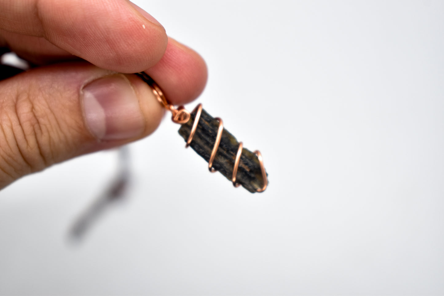 Copper Wrapped Black Tektite Necklace