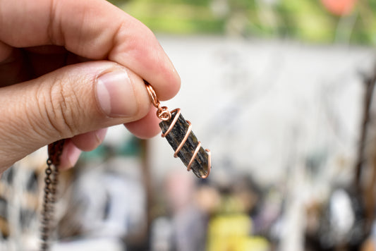 Copper Wrapped Black Tektite Necklace