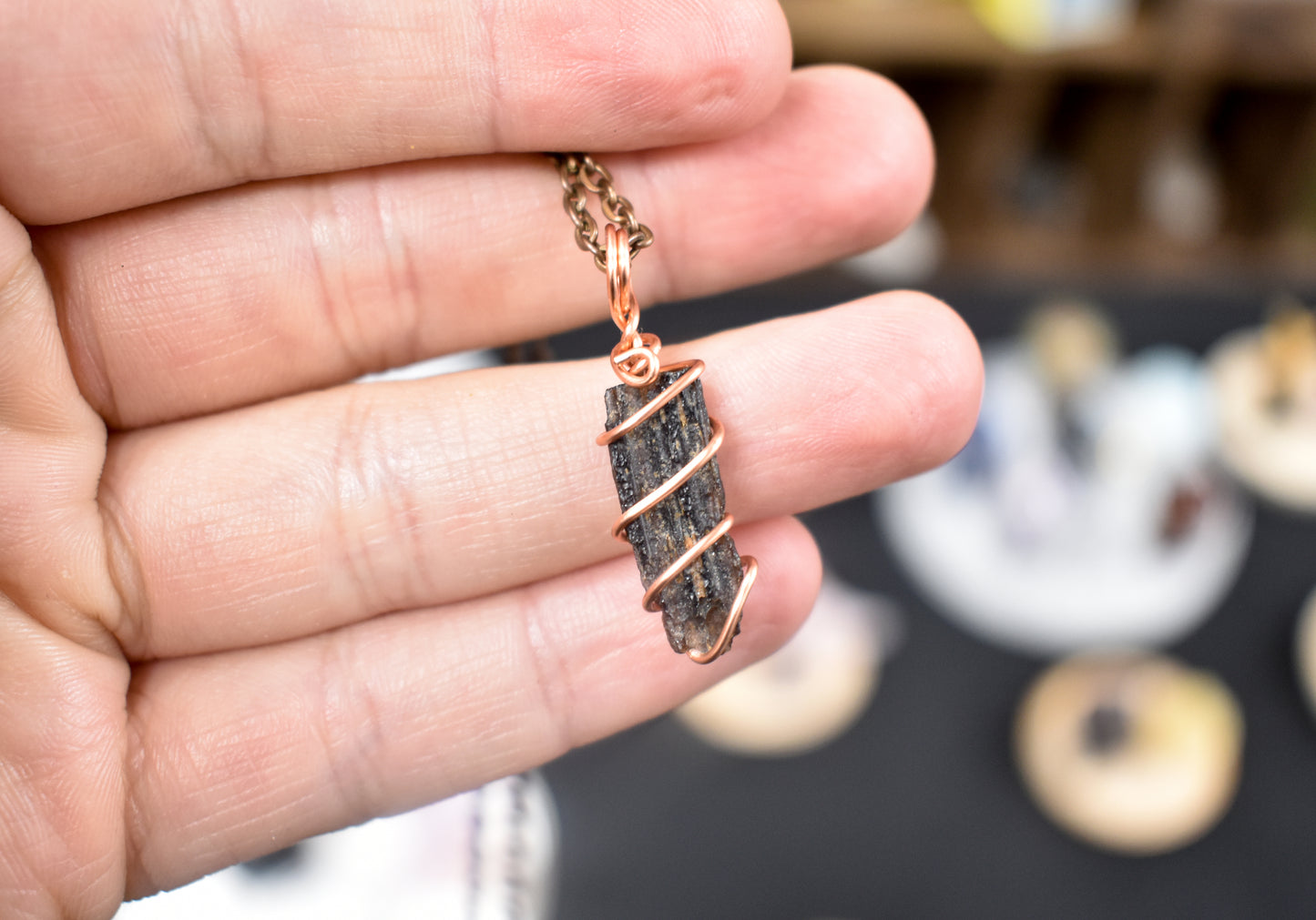 Copper Wrapped Black Tektite Necklace