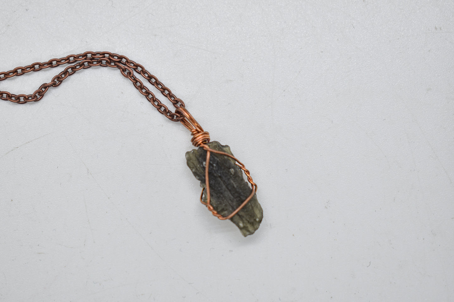 Copper Wrapped Moldavite Necklace
