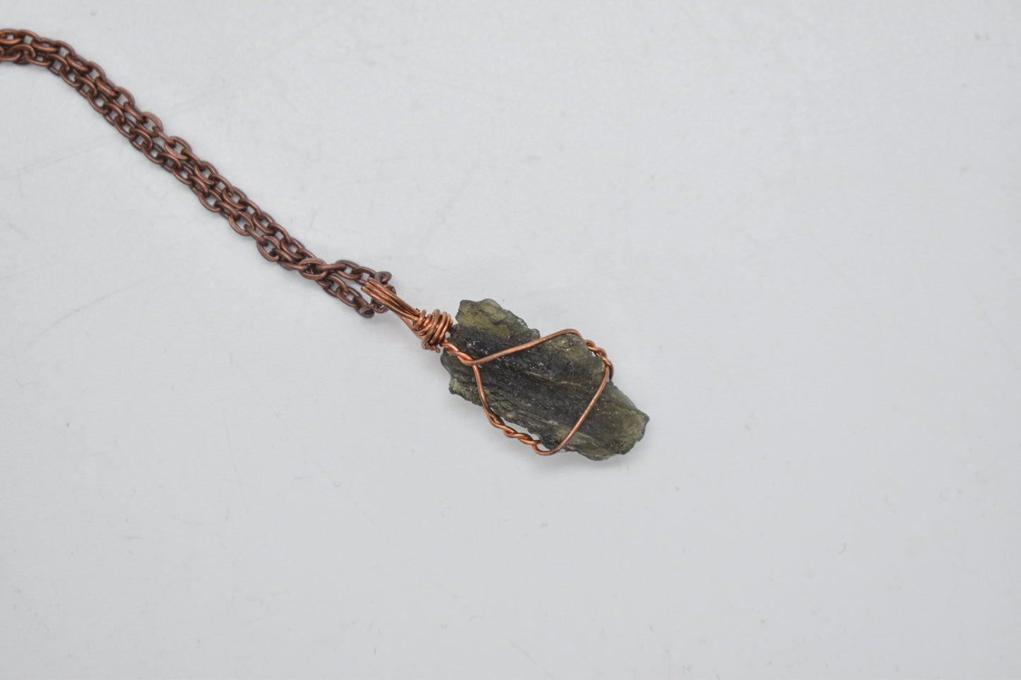 Copper Wrapped Moldavite Necklace
