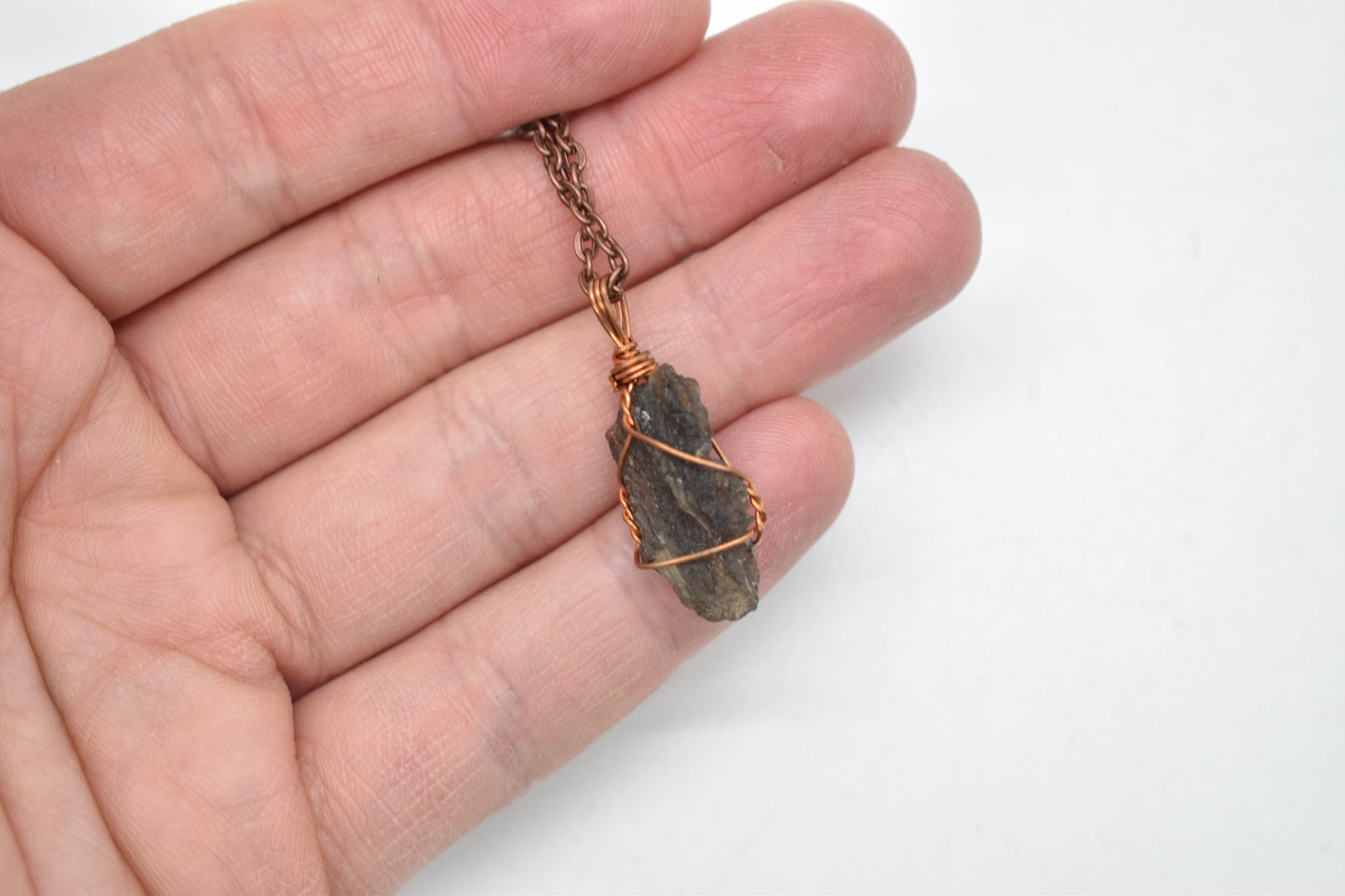 Copper Wrapped Moldavite Necklace